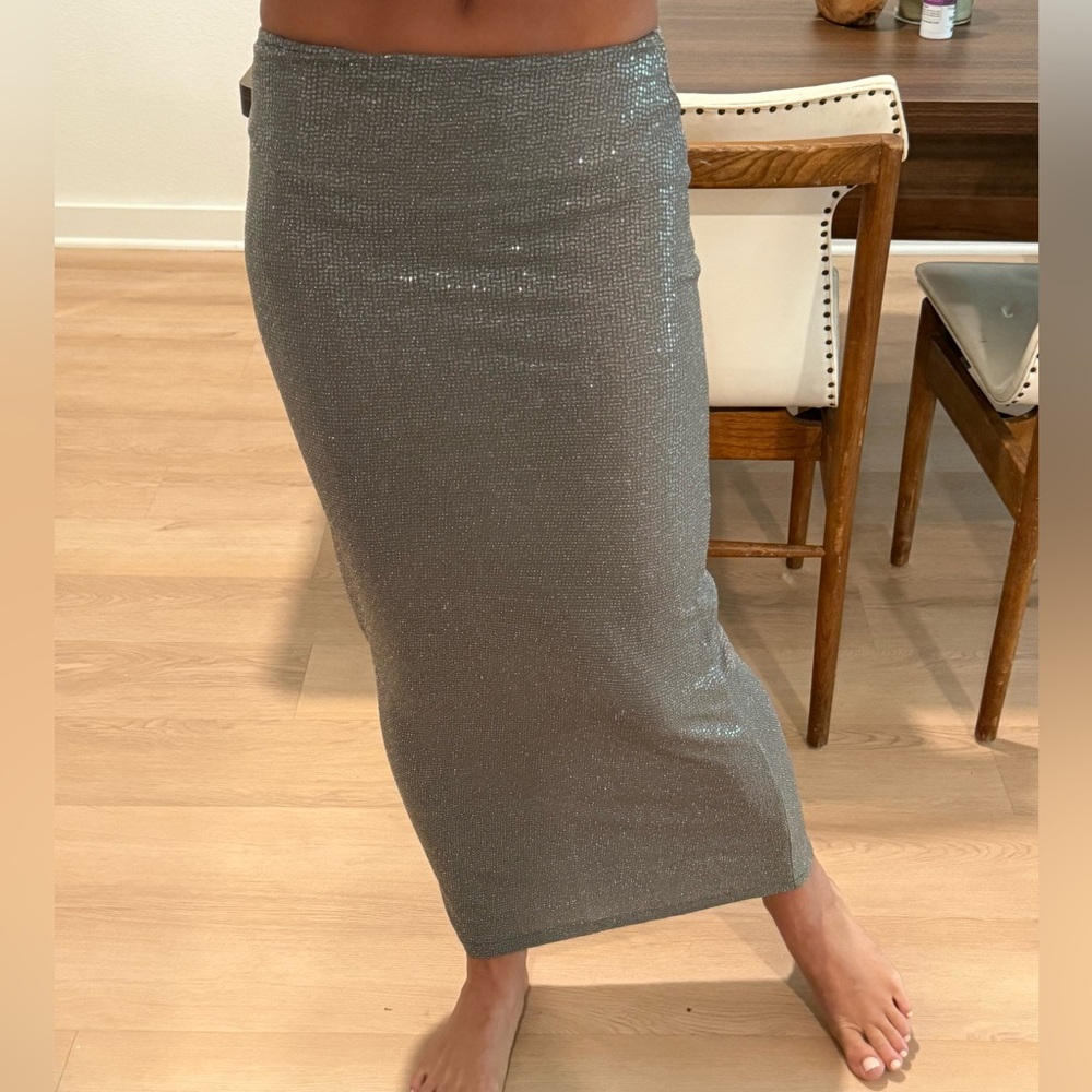 Pull&Bear Silver Sequined Pencil Skirt